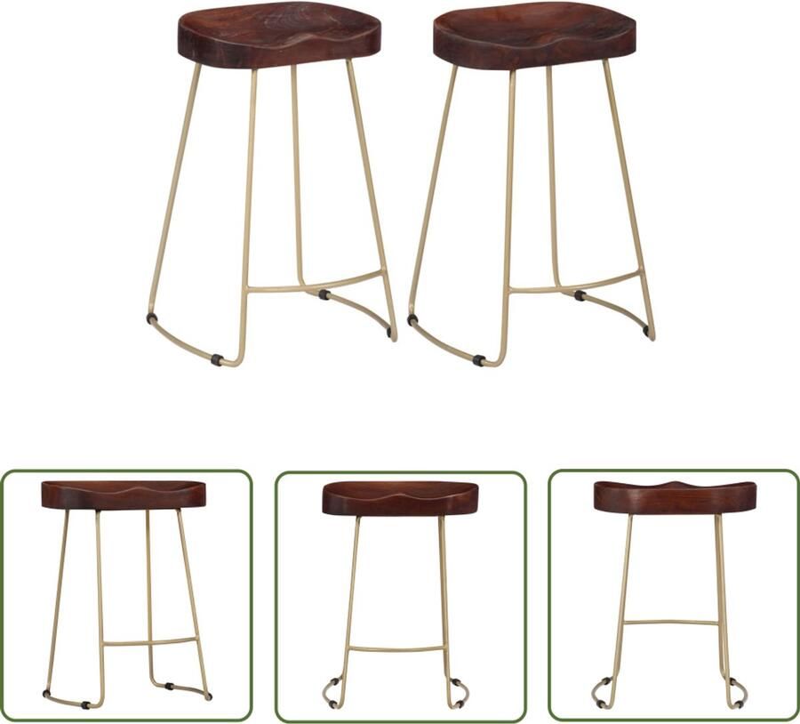 VidaXL Gavin barkrukken Set van 2 Massief Mangohout Retro Barkruk Barkrukken Mangohout Meubels Bruine Barkruk Industrieel Design Keukenbar Stoel Eetkamerstoel