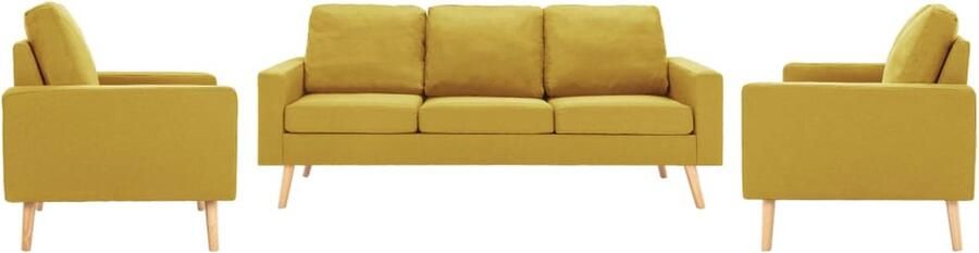 VidaXL Geel 3-delig Bankstel van Stof Bankstellen Fauteuils Zitzitting Lounge Meubilair Livingroom Furniture Stoffering Designmeubelen Huiselijk Decor Gezellig Thuis Yellow Sofa Modern Wonen Levenslange Garantie - Foto 2