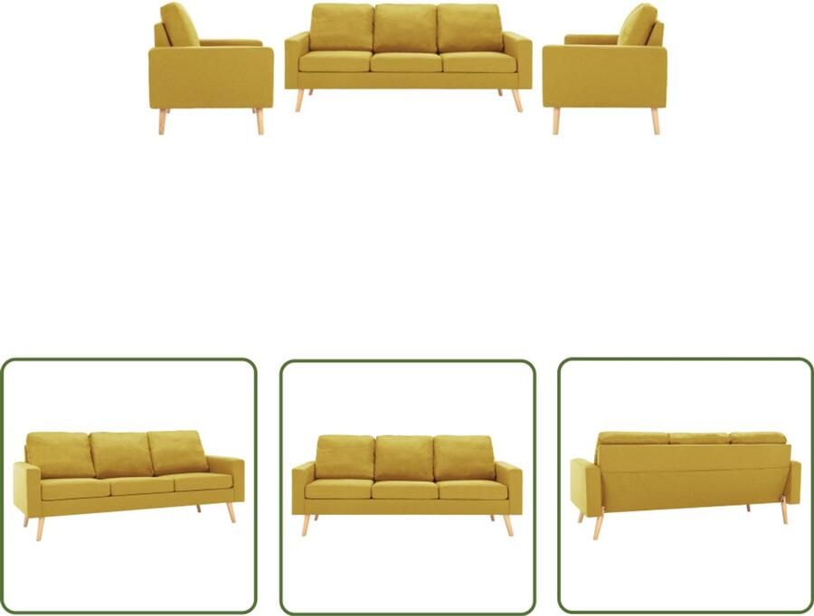 VidaXL Geel 3-delig Bankstel van Stof Bankstellen Fauteuils Zitzitting Lounge Meubilair Livingroom Furniture Stoffering Designmeubelen Huiselijk Decor Gezellig Thuis Yellow Sofa Modern Wonen Levenslange Garantie