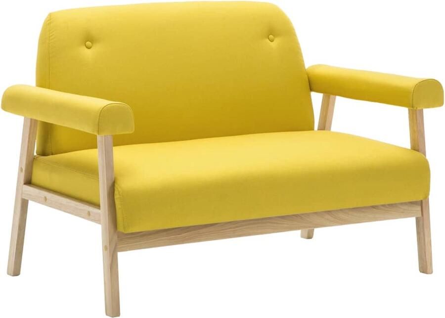 The Living Store 2-zitsbank Geel 115x69x75cm Houten frame Polyester bekleding Tweezitsbank Geel Sofa Banks Kopen Comfortabele Bank Salon Meubels