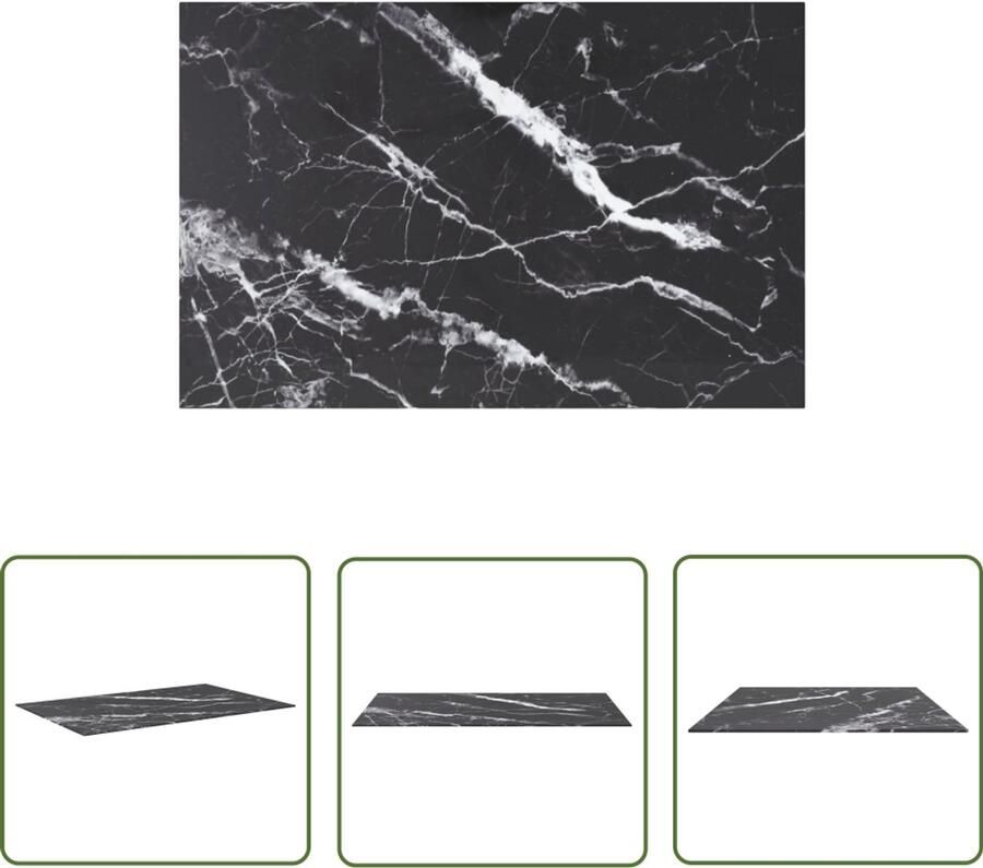 VidaXL Tafelblad 100x62 cm Gehard Glas Zwart Tafelblad Gehard Glas Zwarte Tafel Eetkamertafel Salontafel Tuin Tafel Marmer Look Modern Tafellamp Design Tafel