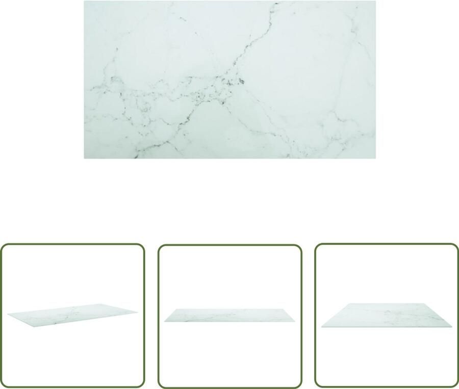 The Living Store Tafelblad 120x65 cm 8 mm gehard glas met marmeren design wit Tafelblad Gehard Glas Marmeren Design Wit Eettafel