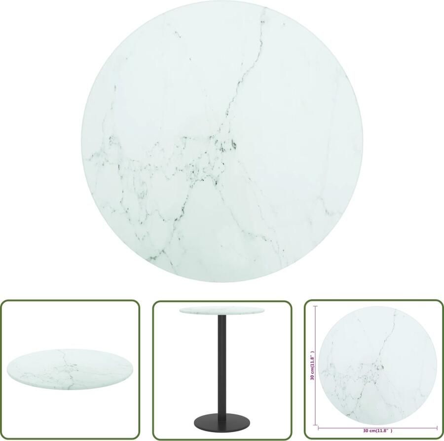 The Living Store Tafelblad Gehard Glas 30 x 0.8 cm Wit Marmeren Design Duurzaam Tafelblad Gehard Glas Marmeren Design Wit Ronde Tafel - Foto 2