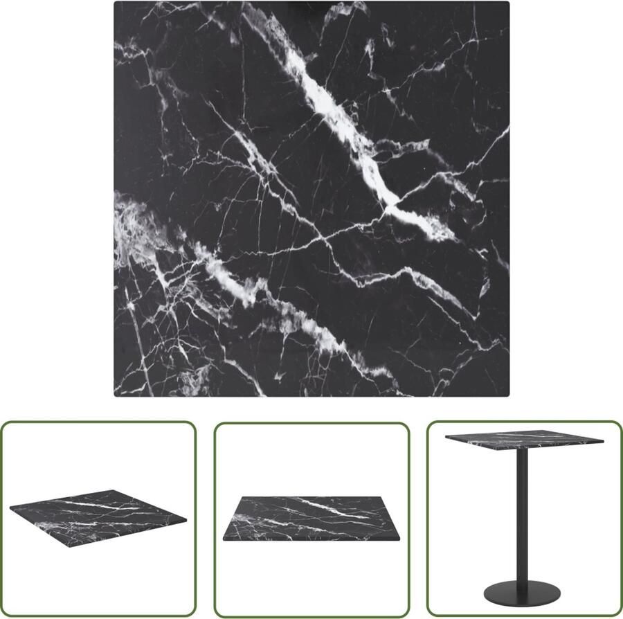 The Living Store Tafelblad 30x30 cm 6 mm gehard glas met marmeren design zwart Tafelblad Gehard Glas Marmerdesign Zwart Eetkamerstoel - Foto 2