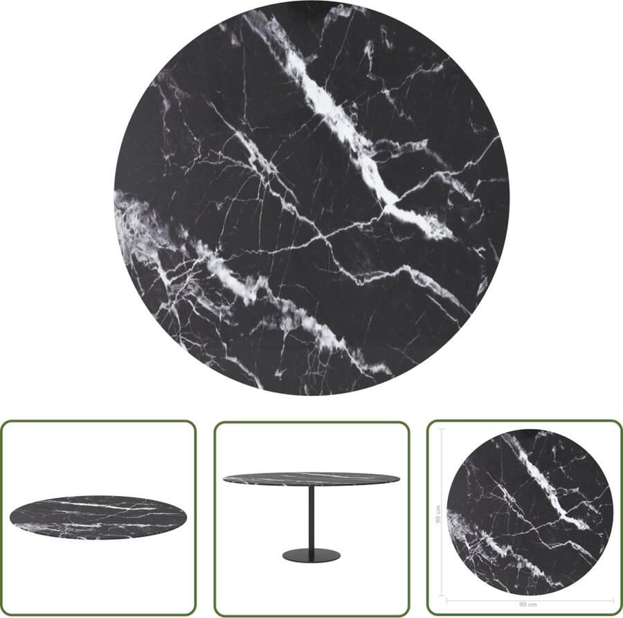 The Living Store Gehard Glas Tafelblad 90 x 1 cm Zwart Marmeren Design Duurzaam Gemakkelijk schoon te maken Tafelblad Gehard Glas Marmeren Design Zwart Rond Tafelblad