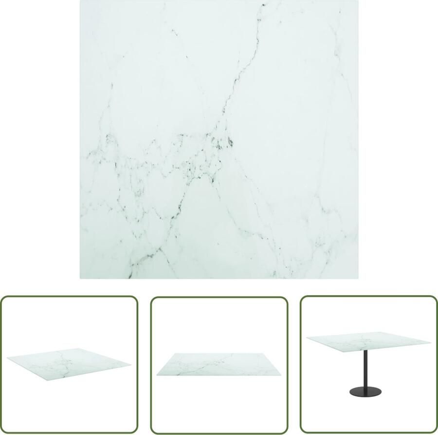 The Living Store Tafelblad marmerontwerp 6 mm 70x70 cm gehard glas wit Tafelblad Gehard Glas Marmeren Design Wit Eetkamer - Foto 2
