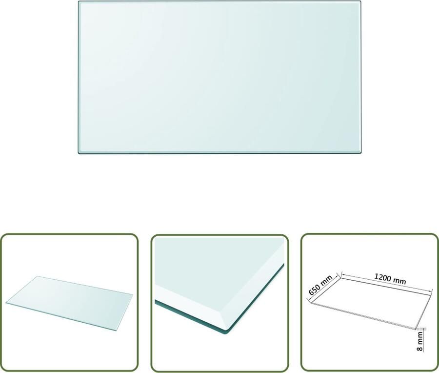The Living Store Tafelblad van gehard glas 1200x650 mm rechthoekig Tafelblad Gehard Glas Eetkamerstoel Salontafel Tuintafel