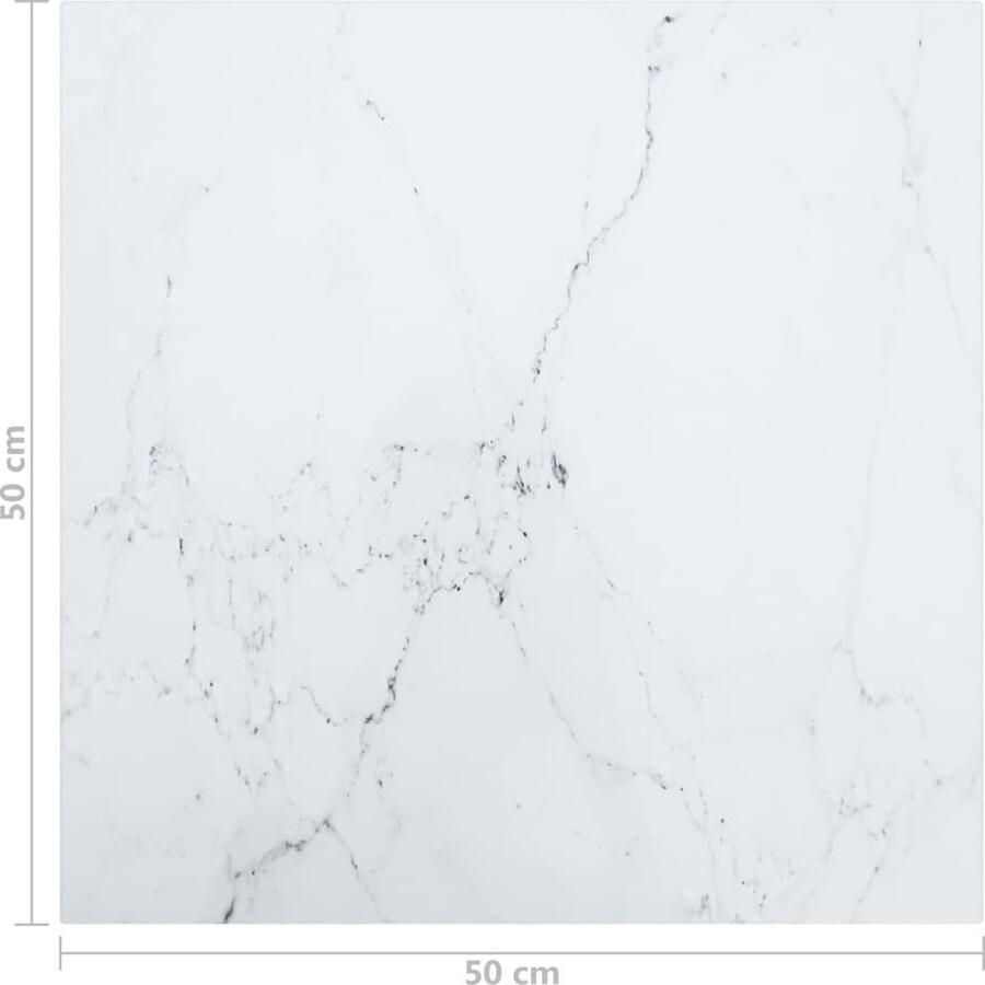 VidaXL Tafelblad Tafelbladen Vervangend Tafelblad Vervangende Tafelbladen Tafelblad 50x50 cm 6 mm gehard glas met marmeren design wit