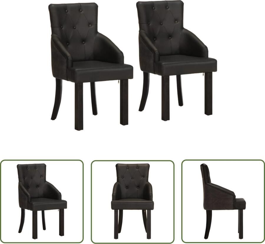 The Living Store Eetkamerstoelen zwart echt geitenleer massief mangohout 52 x 60 x 95 cm Eetkamerstoelen Geitenleer Zwarte Stoelen Design Meubels Landelijke Stijl - Foto 2