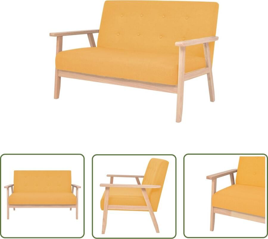 The Living Store 2-zitsbank geel 113.5 x 67 x 73.5 cm polyester bekleding Tweezitsbank Gele Bank Banks Kopen Salon Meubilair Huiskamer Decoratie - Foto 2