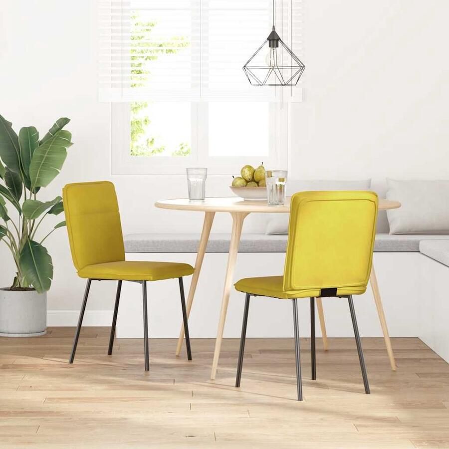 VidaXL Gele Fluwelen Eetkamerstoelen Set van 2 Eettafelstoel Eetkamerstoel Fluwelen Stoel Velours Stoel Comfortabele Stoel