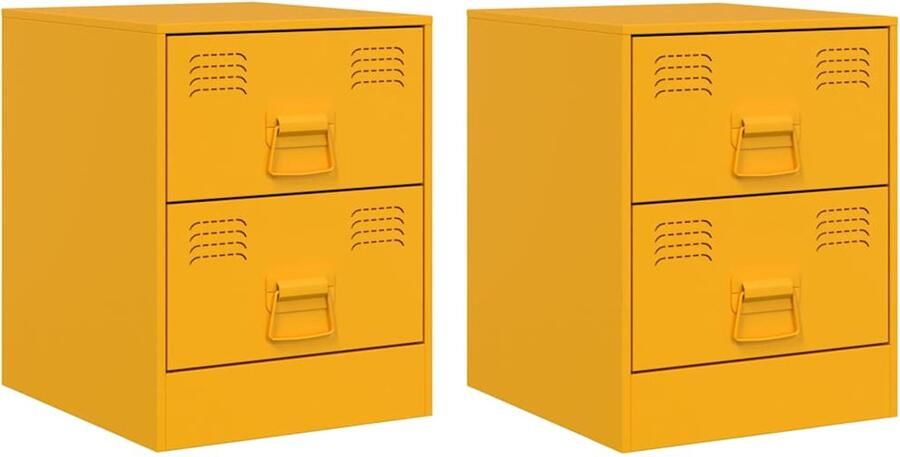 VidaXL Gele Nachtkastjes Set van 2 Staal Nachtkastje Bijzettafel Staal Meubilair Gelkleurige Kamerdecoratie Opbergkastje