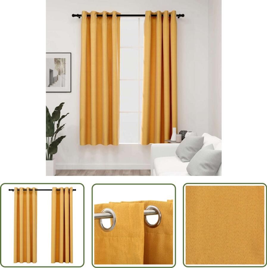 VidaXL Gele Verduisterende Gordijnen 140x175 cm Gordijnen Verduisterende Gordijnen Linnen Look Gordijnen Gele Gordijnen Woonaccessoires Gordijnen Set Kamerscherm Privacy Gordijnen Slaapkamerrtijnsdecoratie