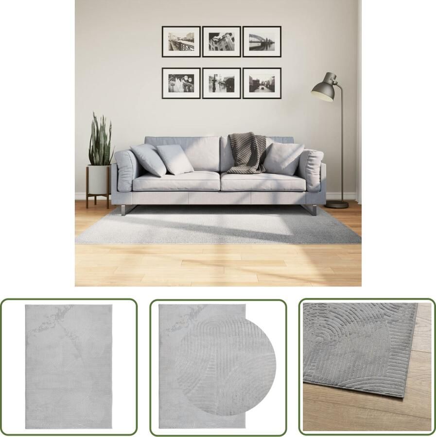 The Living Store Vloerkleed IZA laagpolig Scandinavisch 120x170 cm grijs Vloerkleed Geometric Pattern 3d Effect Zacht Tapijt Anti Slip
