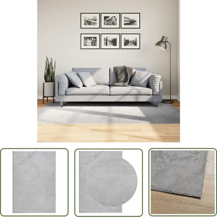 The Living Store Vloerkleed IZA laagpolig Scandinavisch 140x200 cm grijs Vloerkleed Geometric Pattern 3d Effect Grijs Vloerkleed Zacht Vloerkleed
