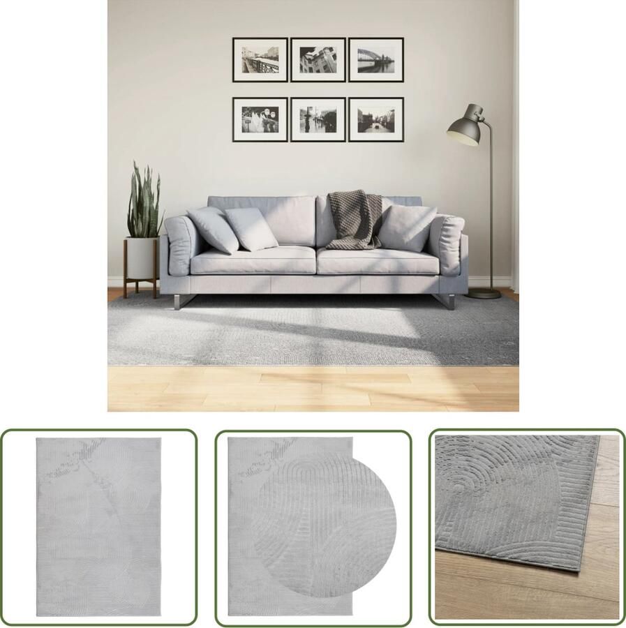 The Living Store Vloerkleed IZA laagpolig Scandinavisch 160x230 cm grijs Vloerkleed Geometric Pattern 3d Effect Grijs Vloerkleed Polyester Vloerkleed