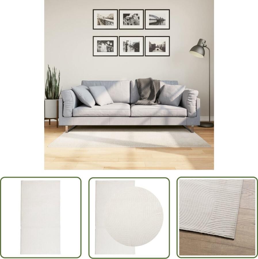 The Living Store Vloerkleed IZA laagpolig Scandinavisch 80x150 cm crèmekleurig Vloerkleed Geometric Pattern Driesdimensionele Print Kruimelig Tapijt Beige Tapijt