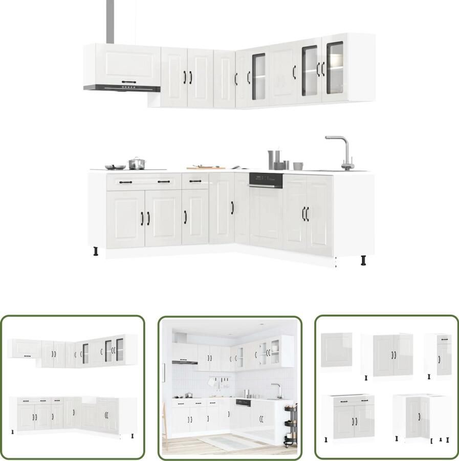 The Living Store 11-delige Keukenkastenset Kalmar bewerkt hout glanzend wit Keuken Kast Houten Keuken Keukenmeubels Gloss White Kitchen Cabinets Kalmar Keukenset