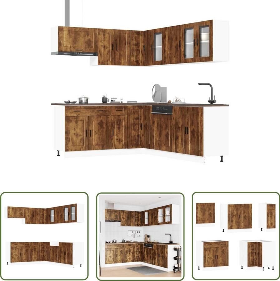 The Living Store 11-delige Keukenkastenset Porto bewerkt hout gerookt eiken Keuken Kast Set Houten Keukenkasten Gerookt Eiken Keuken Opslagoplossing Keuken Keukenmeubels