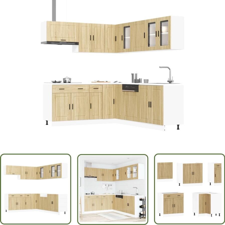 The Living Store 11-delige Keukenkastenset Porto bewerkt hout sonoma eikenkleur Keuken Kast Set Houten Keukenkasten Sonoma Eiken Keukenkasten Porto Opslagruimte Keuken