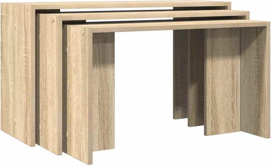 VidaXL Bijzettafel Bijzettafels In Elkaar Passende Tafel In Elkaar Passende Tafels 3-delige Tafeltjesset bewerkt hout sonoma eikenkleurig