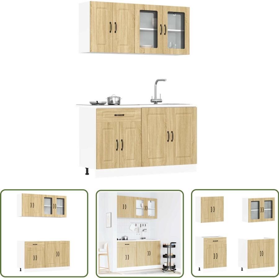 The Living Store 4-delige Keukenkastenset Kalmar bewerkt hout sonoma eikenkleur Keukenkasten Houten Keukenkasten Keukenkast Set Kalmar Serie Sonoma Eiken