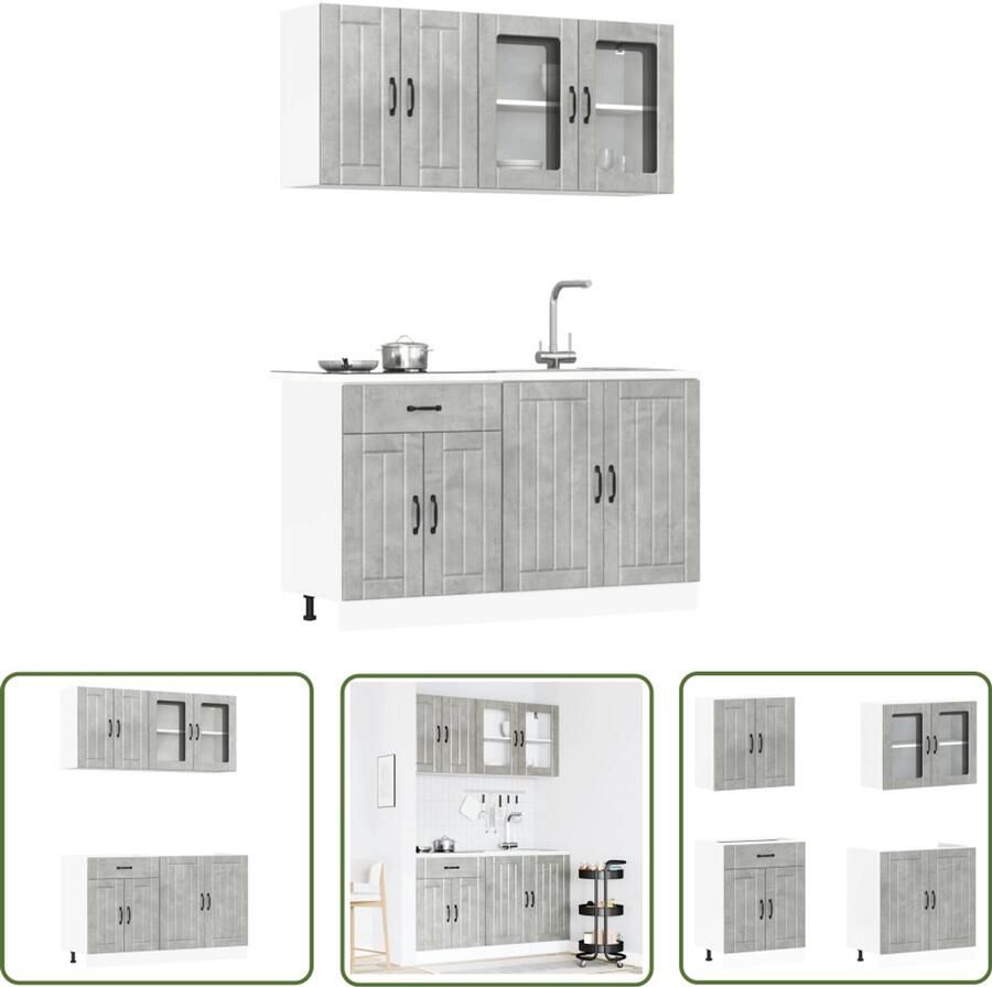 The Living Store 4-delige Keukenkastenset Kalmar bewerkt hout betongrijs Keuken Kast Set Betongrijze Keuken Houten Keuken Kalmar Serie Opslagruimte Keuken