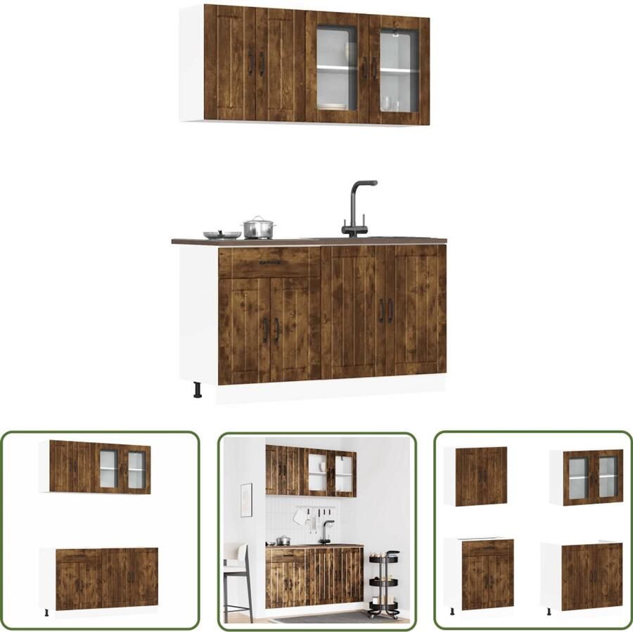 The Living Store 4-delige Keukenkastenset Kalmar bewerkt hout gerookt eiken Keuken Kast Keukenkastenset Houten Keuken Keukenmeubels Kalmar Serie