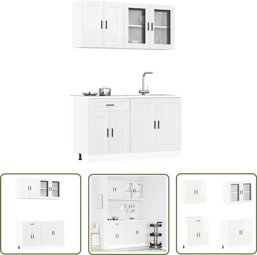 The Living Store 4-delige Keukenkastenset Kalmar bewerkt hout glanzend wit Keuken Kast Set Houten Keukenkasten Witte Keukenkasten Kookeiland Opslagoplossing Keuken