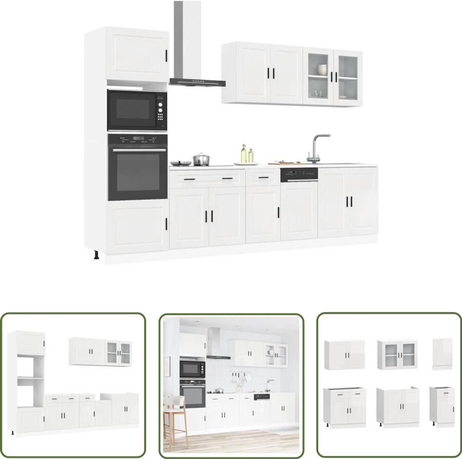 The Living Store 7-delige Keukenkastenset Kalmar bewerkt hout glanzend wit Keukenkasten Houten Keukenkasten Hoogglans Witte Keukenkasten Keukenopstelling Kalmar Serie