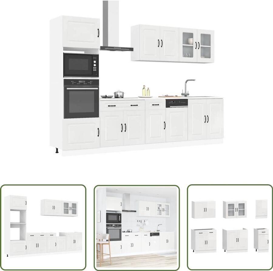 The Living Store 7-delige Keukenkastenset Kalmar bewerkt hout glanzend wit Keukenkasten Keukenmeubels Kookeiland Kastengroep Opslagruimte