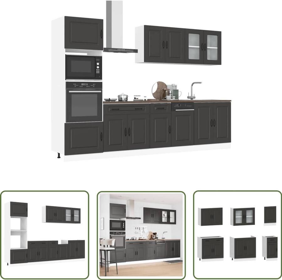 The Living Store 7-delige Keukenkastenset Kalmar bewerkt hout zwart Keuken Kast Keukenkastenset Houten Keuken Zwarte Keuken Moderne Keuken