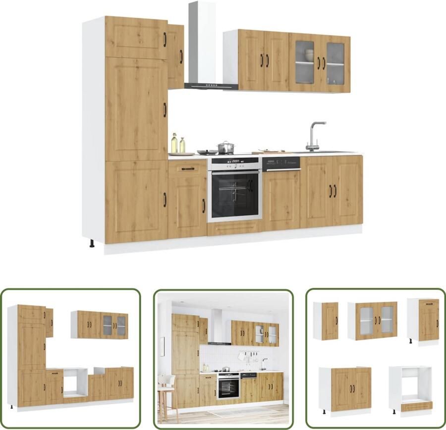 The Living Store 8-delige Keukenkastenset Kalmar bewerkt hout artisanaal eiken Keukenkasten Houten Keukenkasten Eikenhouten Keukenkasten Keukenkast Set Kalmar Serie