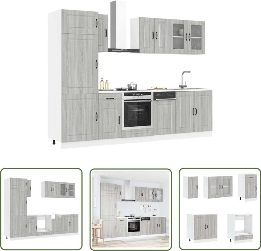 The Living Store 8-delige Keukenkastenset Kalmar bewerkt hout grijs sonoma eiken Keukenkasten Houten Keukenkasten Grijze Keukenkasten Keukenserie Kalmar Opslagoplossing Keuken