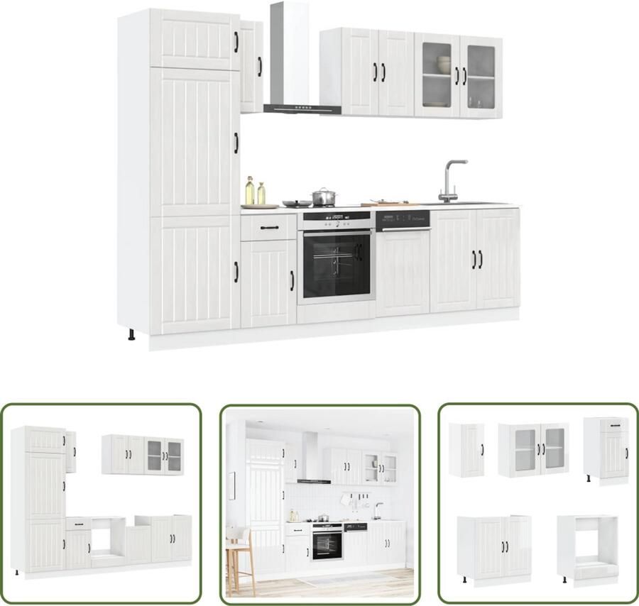 The Living Store 8-delige Keukenkastenset Kalmar bewerkt hout glanzend wit Keukenkasten Kookeiland Keukenmeubels Hoogglans Wit Houten Kast