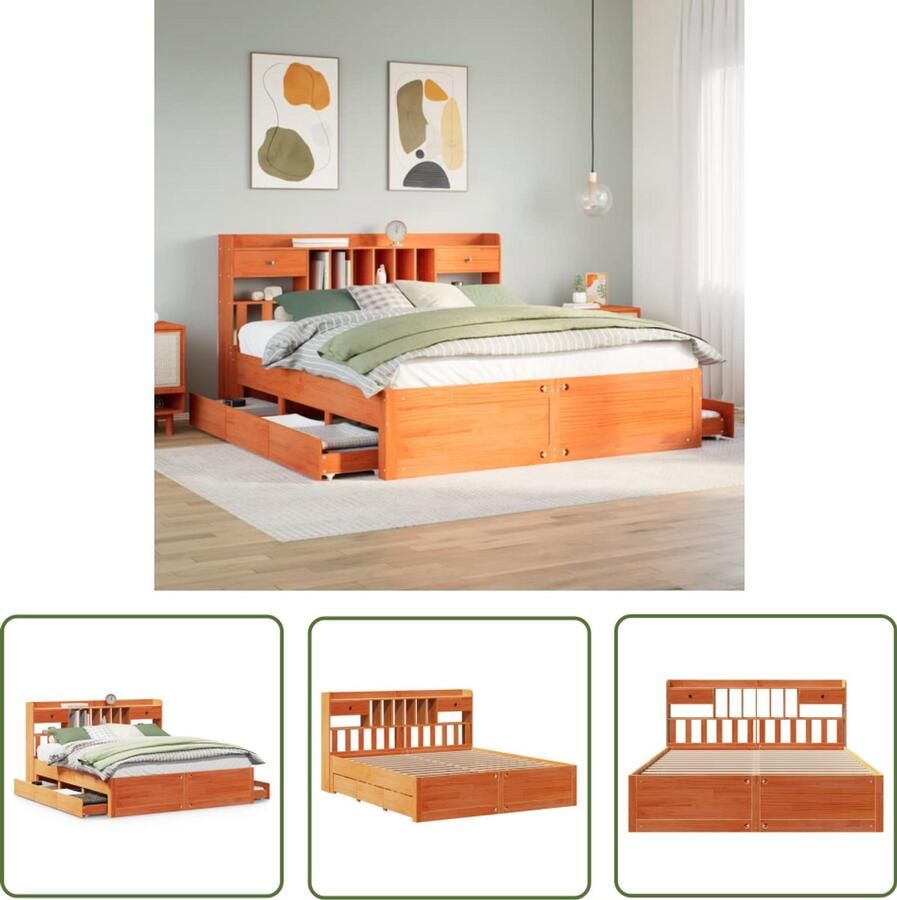 VidaXL Gereedschap Dynamische Sleutel Bed met boekenkast zonder matras grenenhout wasbruin 180x200 cm Mechanica Draper Tools Klikmechanisme
