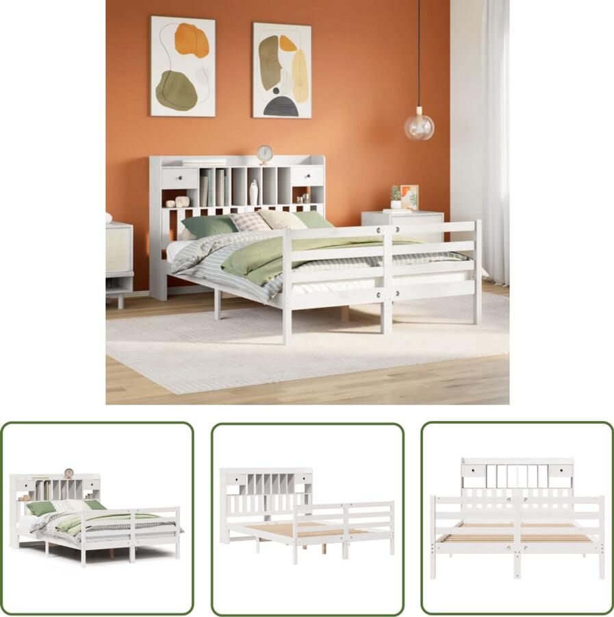 VidaXL Gereedschap Dynamische Sleutel Bed met boekenkast zonder matras grenenhout wit 140x200 cm Klikmechanisme Torque Wrench Draper Tools