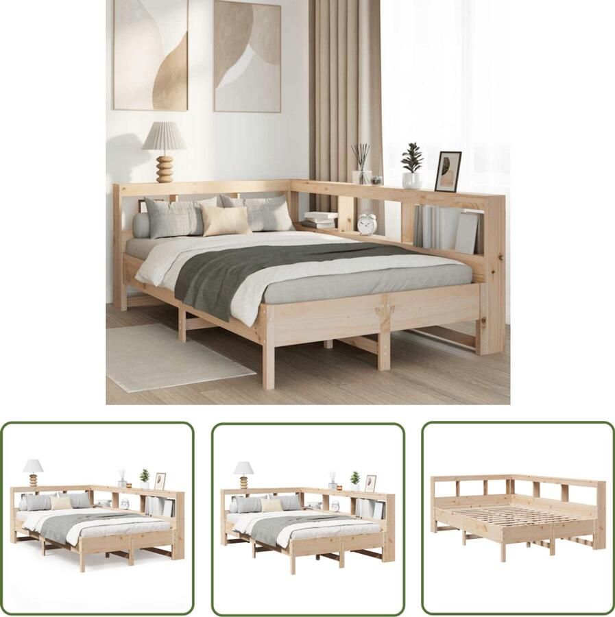 VidaXL Houten Bed Slaapkamers Bed met boekenkast zonder matras massief grenenhout 160x200 cm Tweepersoonsbed Boekenkastbed Stapelbare Kast