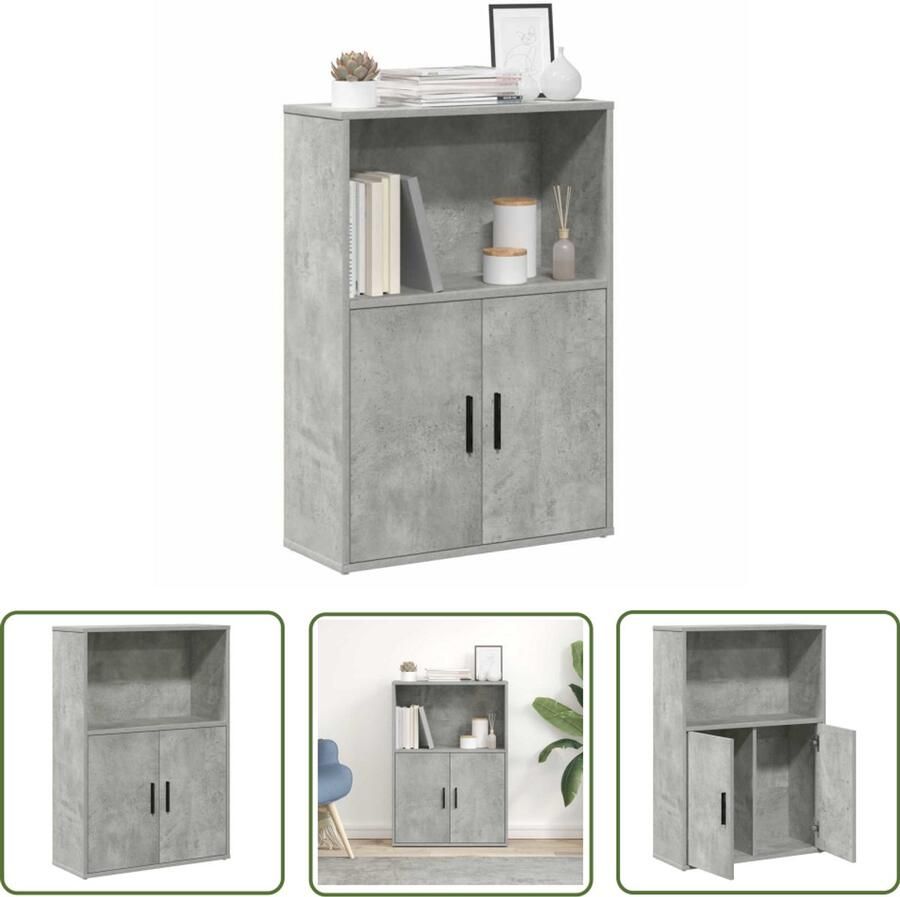 The Living Store Boekenkast 60x24x85 cm bewerkt hout betongrijs Dynamische Sleutel Gereedschap Klikmechanisme Torque Wrench Draadloos