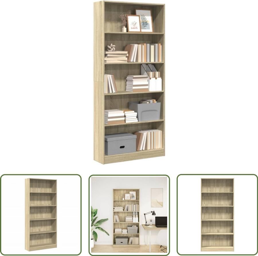 The Living Store Boekenkast 80x24x176 cm bewerkt hout sonoma eikenkleurig Dynamische Sleutel Gereedschap Draperp Tools Klikmechanisme Torque Wrench