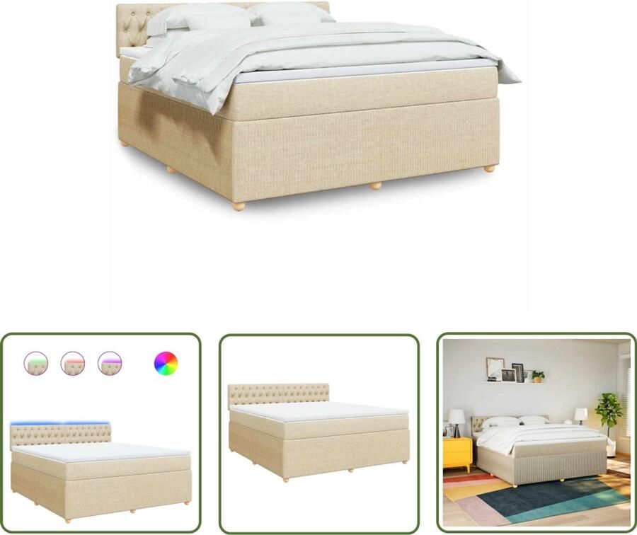 VidaXL Gereedschap Dynamische Sleutel Boxspring met matras stof crèmekleurig 180x200 cm Draadloos Klikmechanisme Spansettings