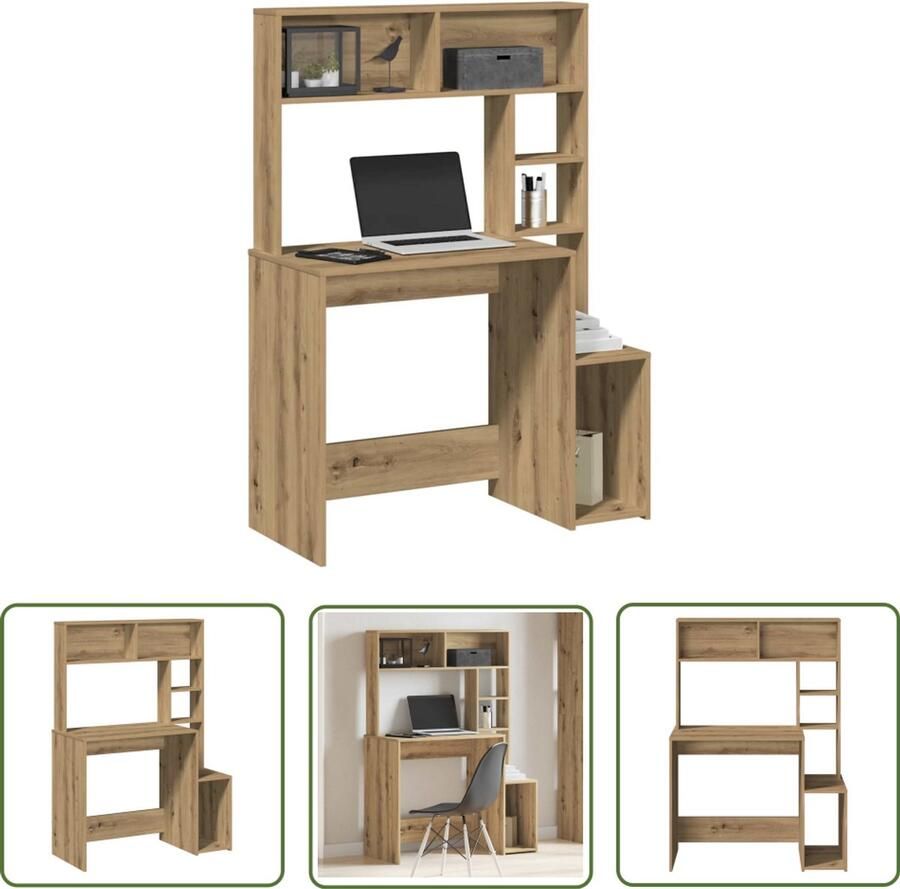 VidaXL Bureau met schappen 100x45x140 cm bewerkt hout artisanaal eiken Dynamische Sleutel Gereedschap Mechanica Draaibare Sleutel Torque Wrench