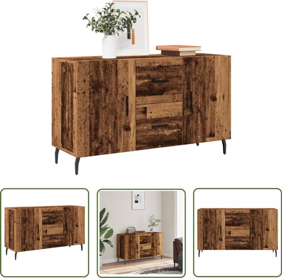 The Living Store Dressoir 100x36x60 cm bewerkt hout oud houtkleurig Dressoir Houten Dressoir Vintage Dressoir Opslag Dresser Salontafel