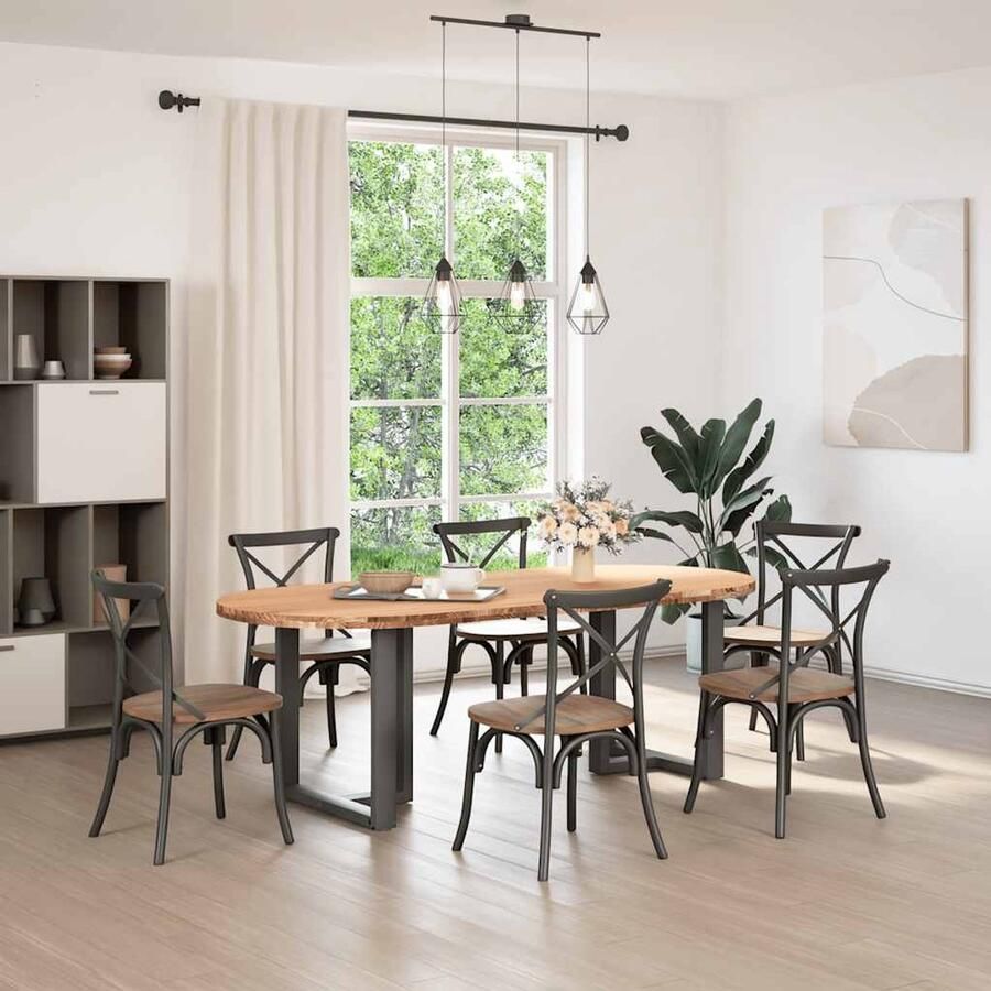 The Living Store Eettafel 220x100x74 cm ovaal massief eikenhout lichtbruin Eettafel Massief Eikenhout Ronde Tafel Grote Tafel Stalen Onderstel