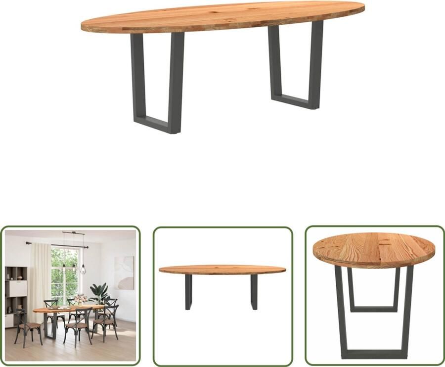 The Living Store Eettafel 240x100x74 cm ovaal massief eikenhout lichtbruin Eetkamertafel Houten Tafel Oak Wood Tafel Grote Eetkamertafel Massief Hout Tafel