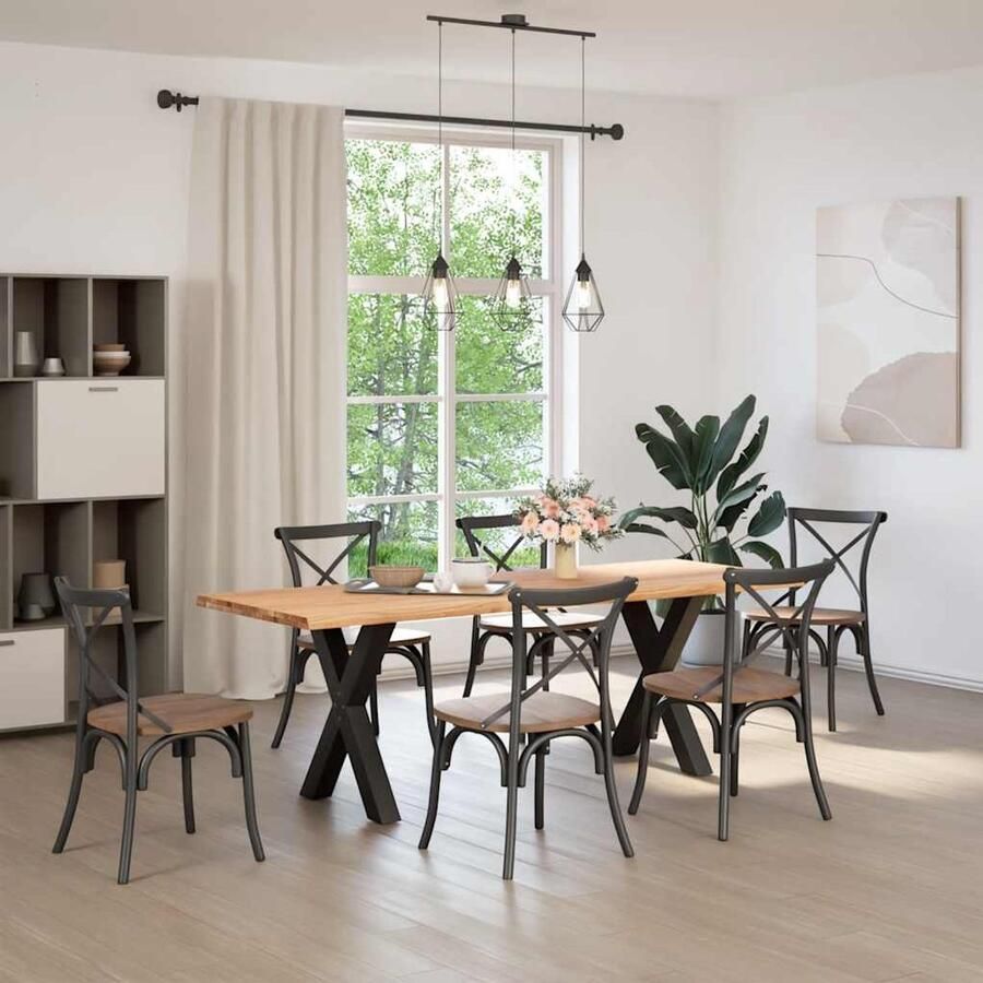 The Living Store Eettafel met natuurlijke rand 220x80x74 cm massief eikenhout Eetkamertafel Eikenhouten Tafel Grote Eettafel Salontafel Diningtable