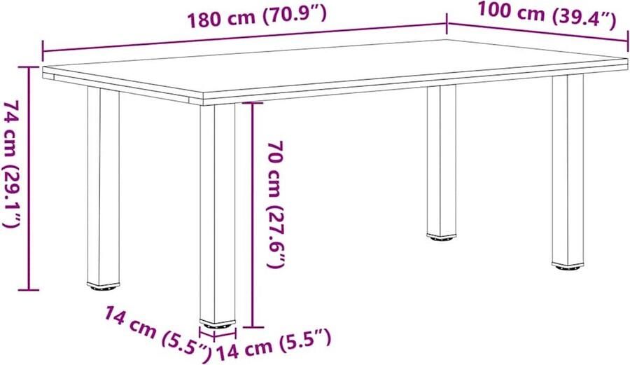 VidaXL Gereedschap Dynamische Sleutel Eettafel rechthoekig 180x100x74 cm massief eikenhout lichtbruin Drapers Tools Klikmechanisme Torque Wrench