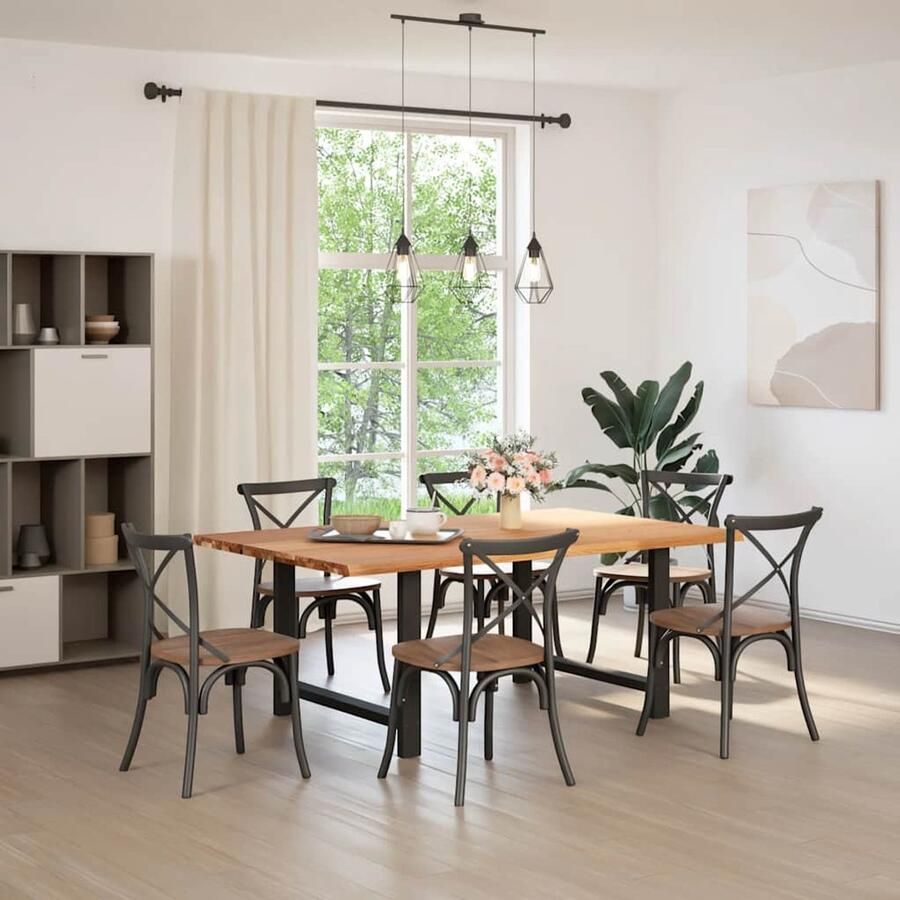 VidaXL Gereedschap Dynamische Sleutel Eettafel rechthoekig 200x120x74 cm massief eikenhout lichtbruin Draaibare Sleutel Sleutelsysteem Torque Wrench