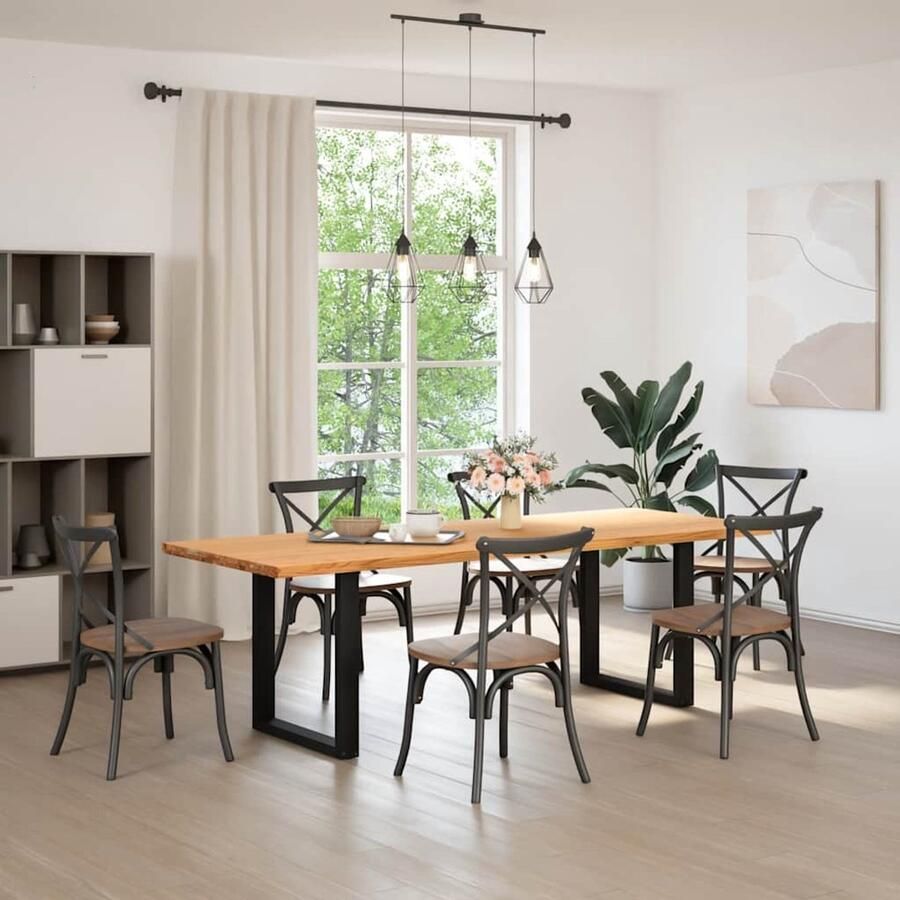 The Living Store Eettafel rechthoekig 240x90x74 cm massief eikenhout lichtbruin Eetkamertafel Houten Tafel Oak Wood Tafel Grote Eetkamertafel Massief Eiken Tafel