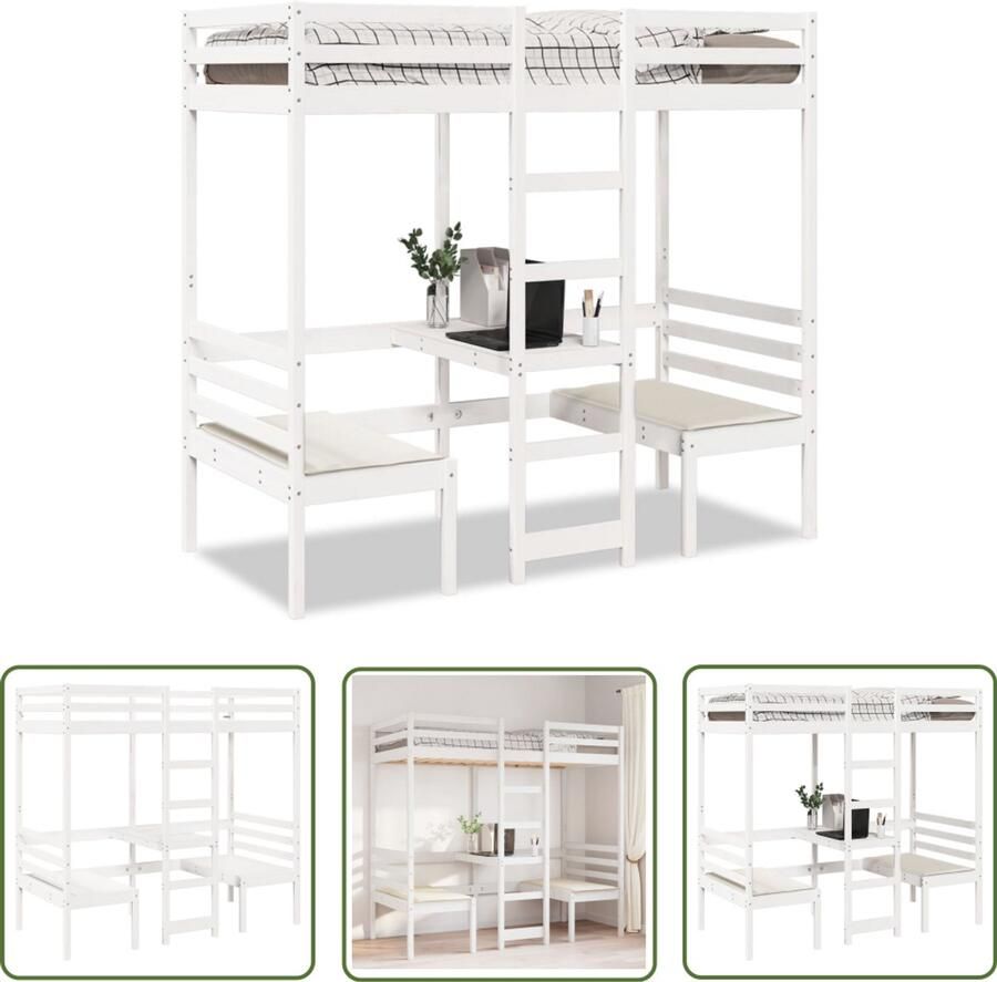 VidaXL Gereedschap Dynamische Sleutel Hoogslaper met bureau en stoelen grenenhout wit 90x190 cm Draperpatools Sleutelset Klikmechanisme